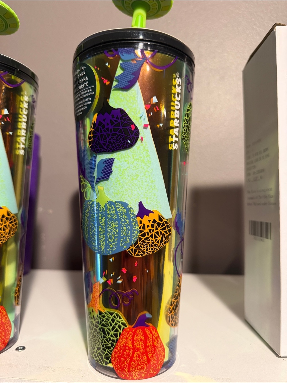 Starbucks Iridescent Tumbler with Purple, Blue, Orange & Green Pumpkins